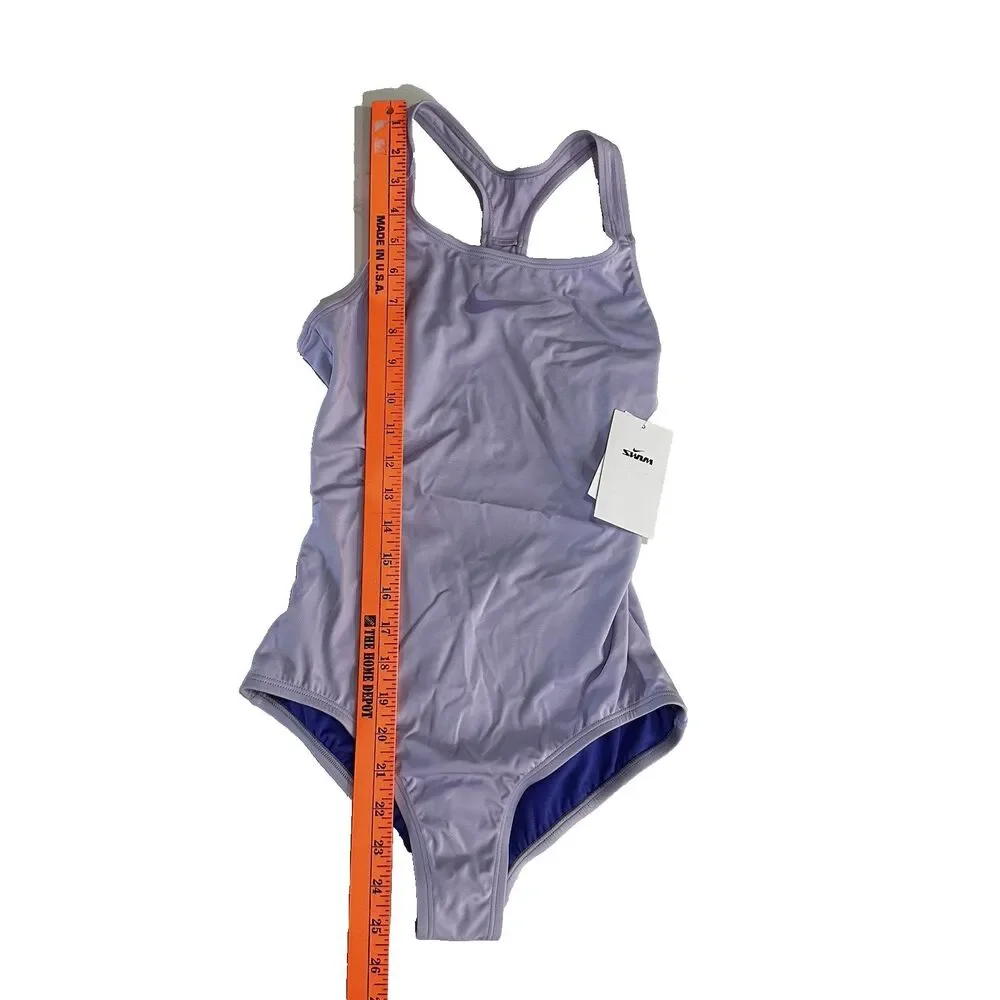 Nike Hydrastrong Girl's Purple One Piece Swimsuit U-Back Tank Low Leg NWT
